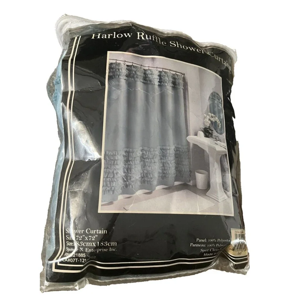 Vintage 80's Harlow Fabric Ruffled Shower Curtain blue 72